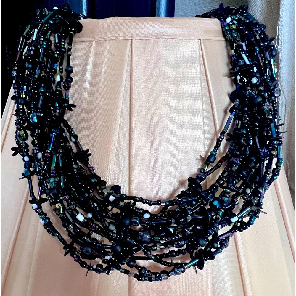 Black multi strand bead necklace